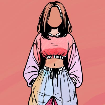 realistic girl faceless with baggy pants and a crop top
