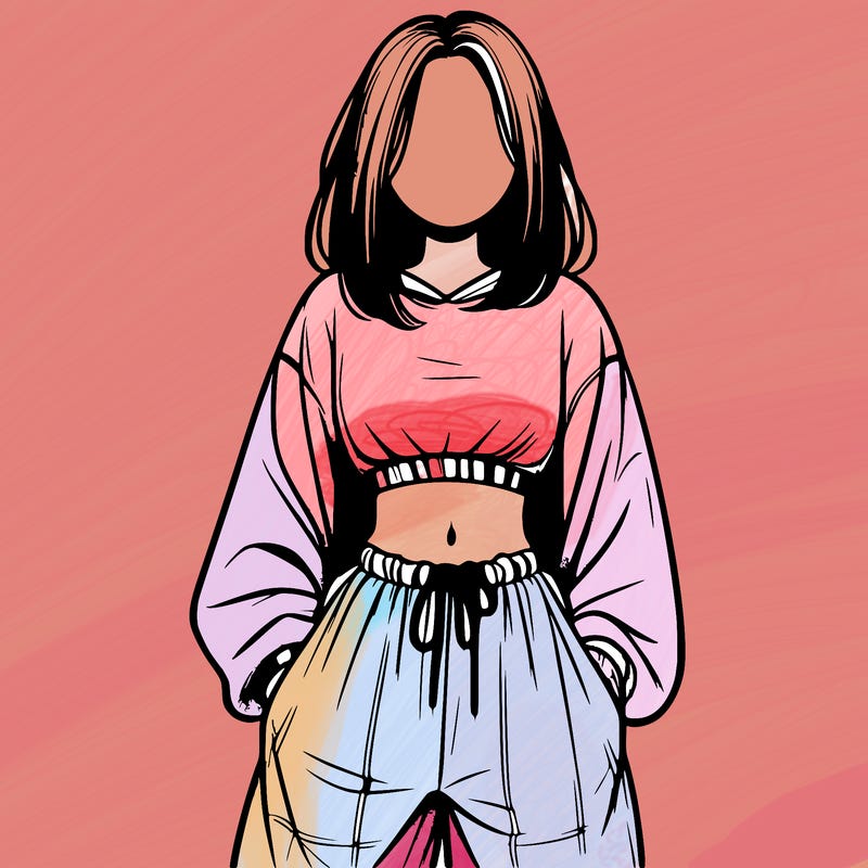 realistic girl faceless with baggy pants and a crop top