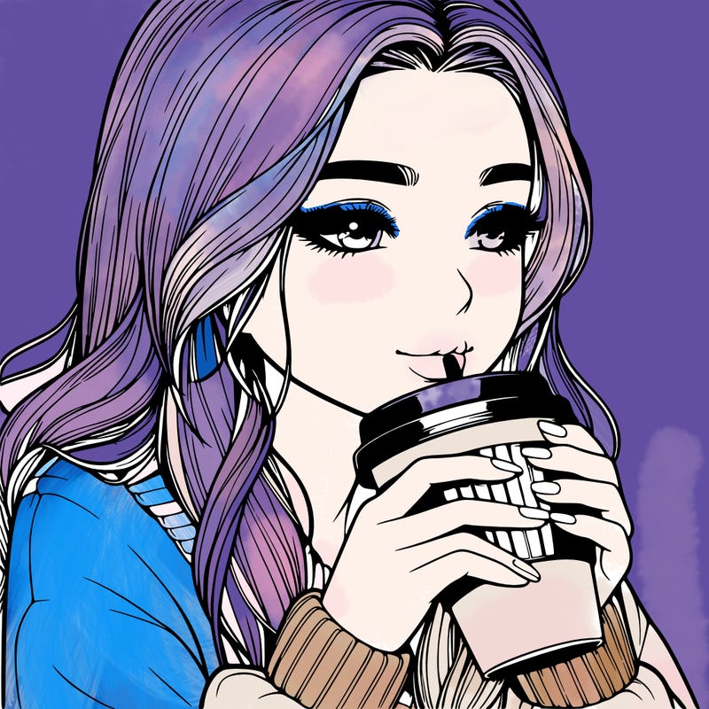 realistic girl drinking coffee