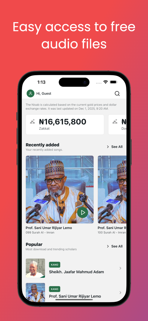 Darulfikr Pro app home screen displaying Islamic audio lectures and scholar profiles