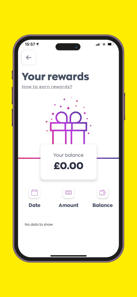 Call A Car Taxis - 콜 어 카 택시 모바일 앱의 리워드 잔액 화면. 현재 잔액과 거래 내역이 표시됩니다.