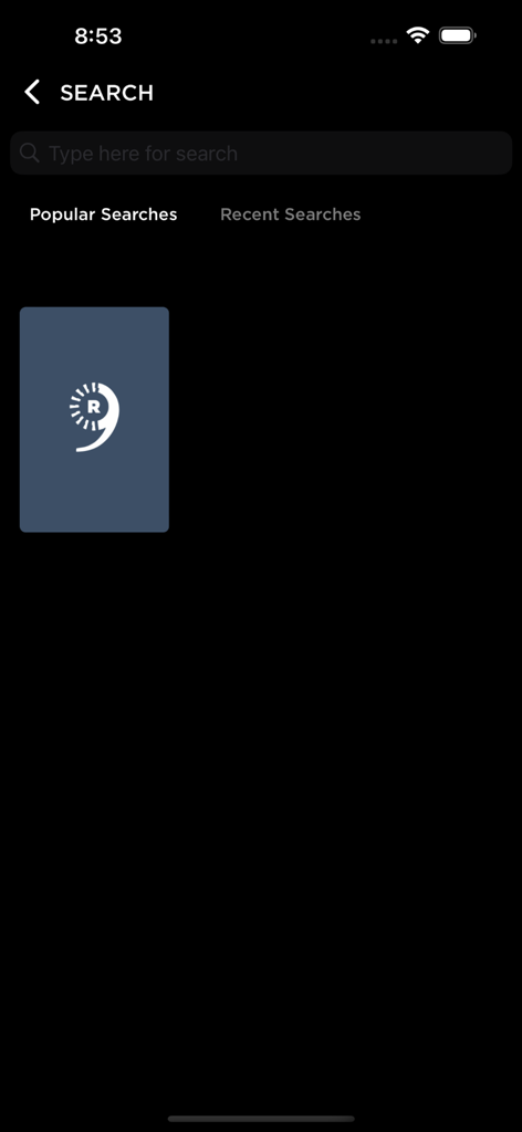 Search screen of MyFlix IPTV app showing a search bar and popular Arabic and Kurdish channel results