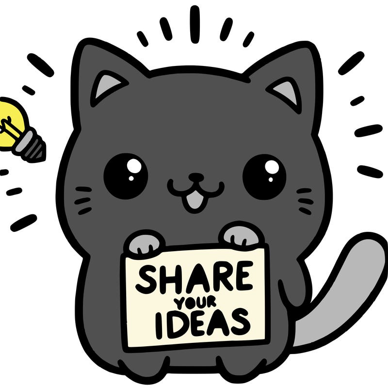 a cute cat saying share your ideas