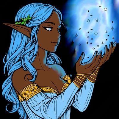 realistic elf girl doing magic