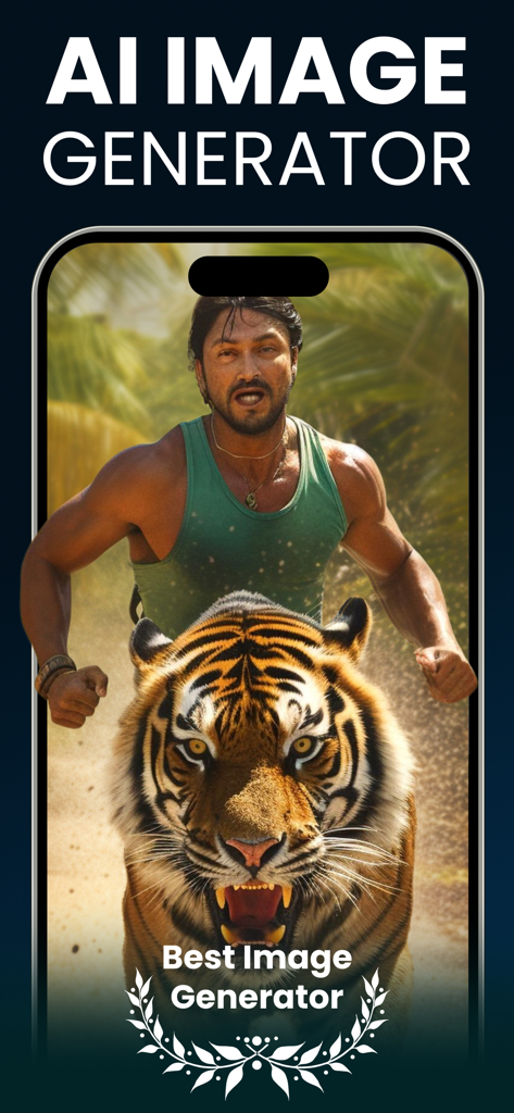 AI Video & Image Generator® - AI generated image of a man riding a tiger displayed on a mobile phone screen