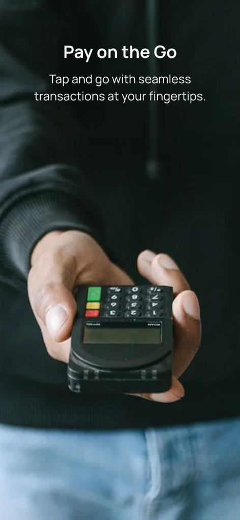 Manage-Mii - A person holding a contactless payment terminal to demonstrate tap and go transactions.