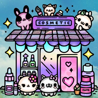 cute kawaii cosmetic shop with cute animals