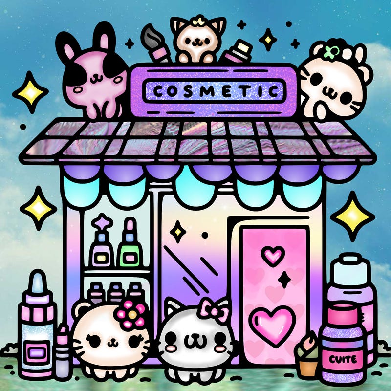 cute kawaii cosmetic shop with cute animals