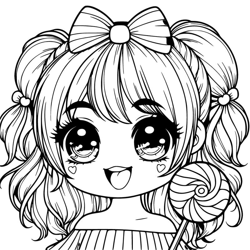 realistic cute girl with candy in her hair and is smiling