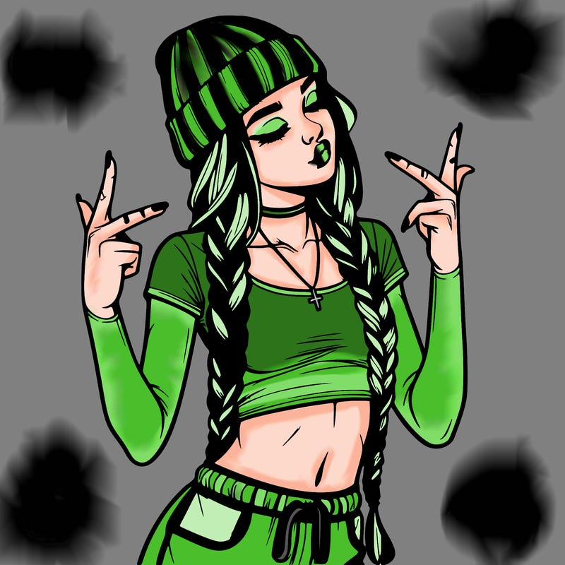 realistic teenage girl with braids and a beanie and crop top doing 🫶🏼