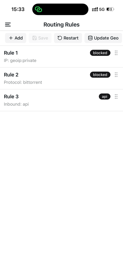 RayBoxUI - Network routing rules management interface in the RayBoxUI app