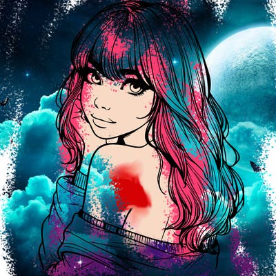 realistic girl with bangs looking over her shoulder