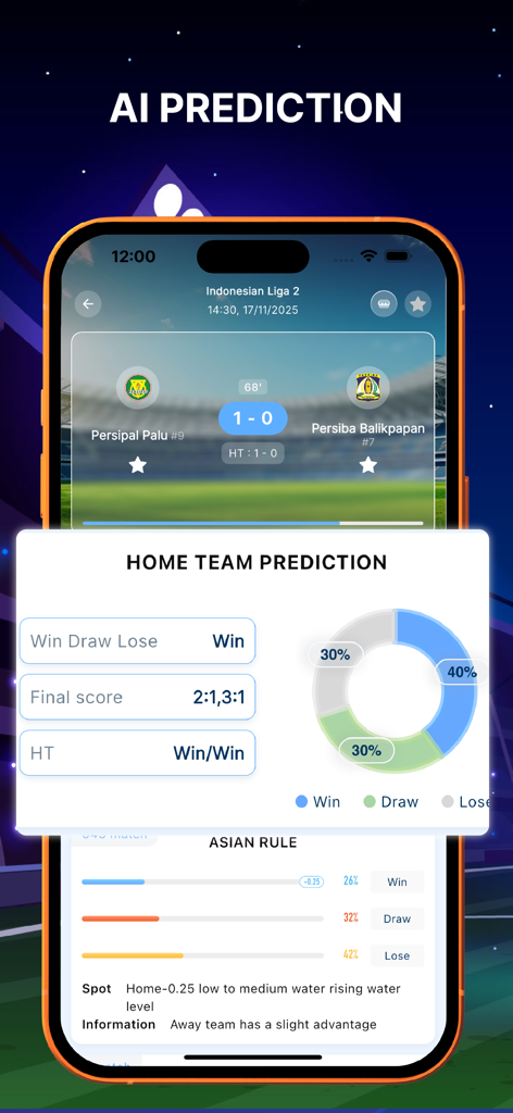VAR Plus - Football Expert - AI prediction dashboard showing football match win probabilities and score analysis