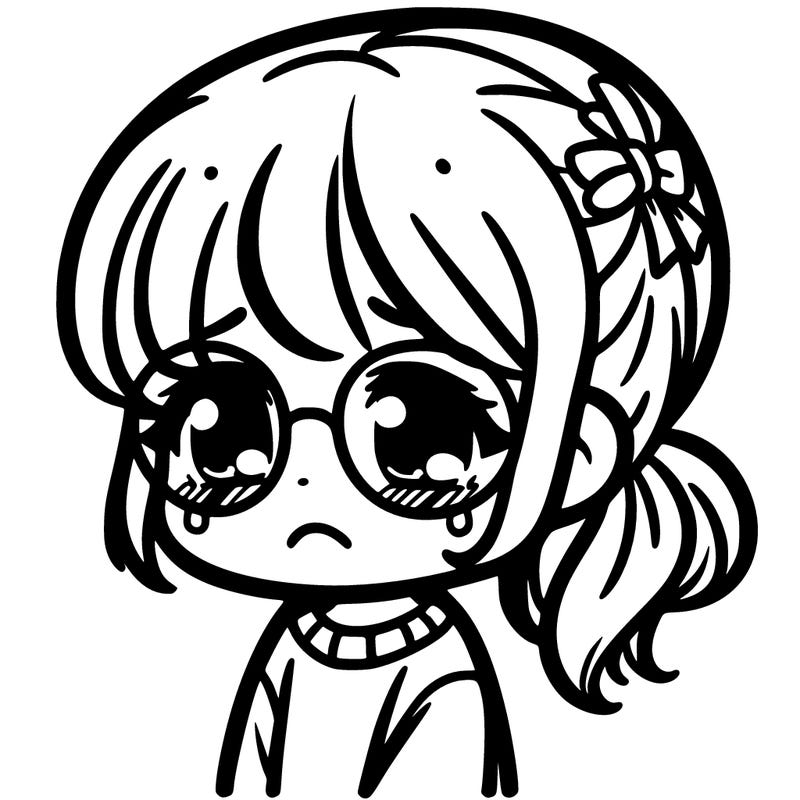 a sad girl with glasses