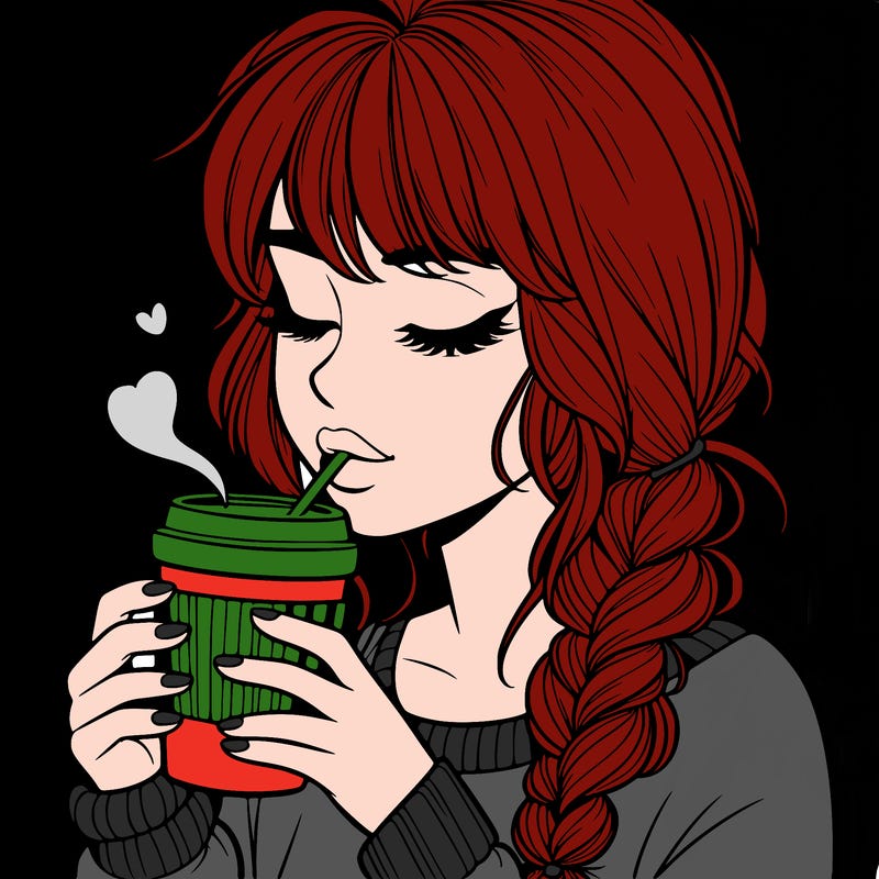 realistic girl drinking coffee