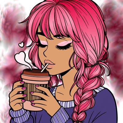 realistic girl drinking coffee