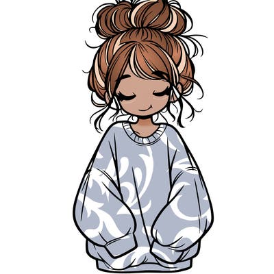 girl with baggy sweatshirt and messy bun