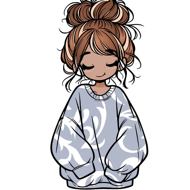 girl with baggy sweatshirt and messy bun