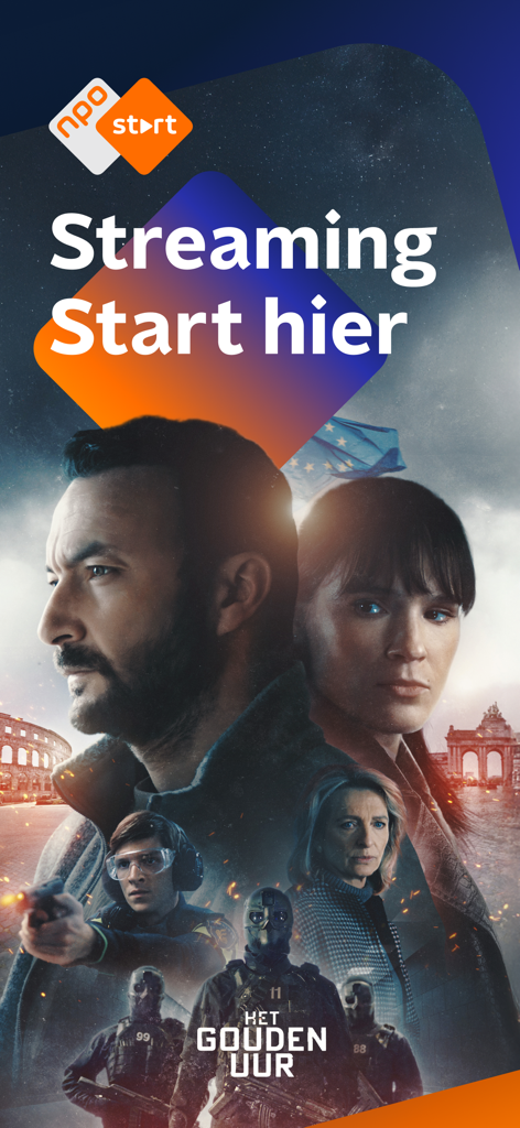 Pantalla de inicio de la aplicación NPO Start con la serie dramática holandesa Het Gouden Uur