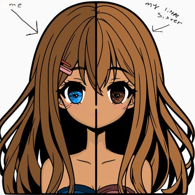 anime girl with long hair split into quarters