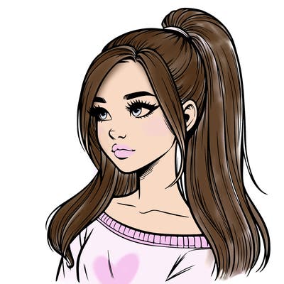 realistic girl with a high ponytail