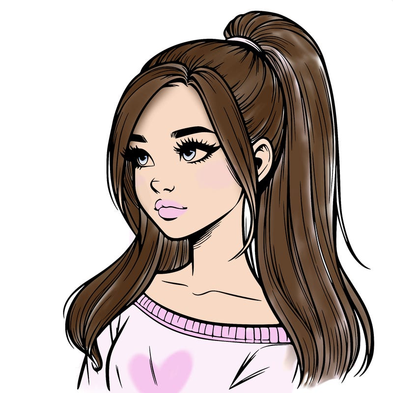 realistic girl with a high ponytail