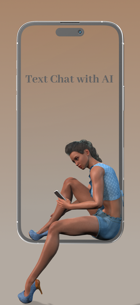 My AI Friend - Virtual Chatbot - 3D female AI companion sitting on a smartphone screen