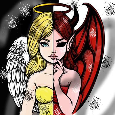 realistic angel half demon