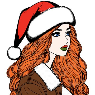 realistic girl in santa hat