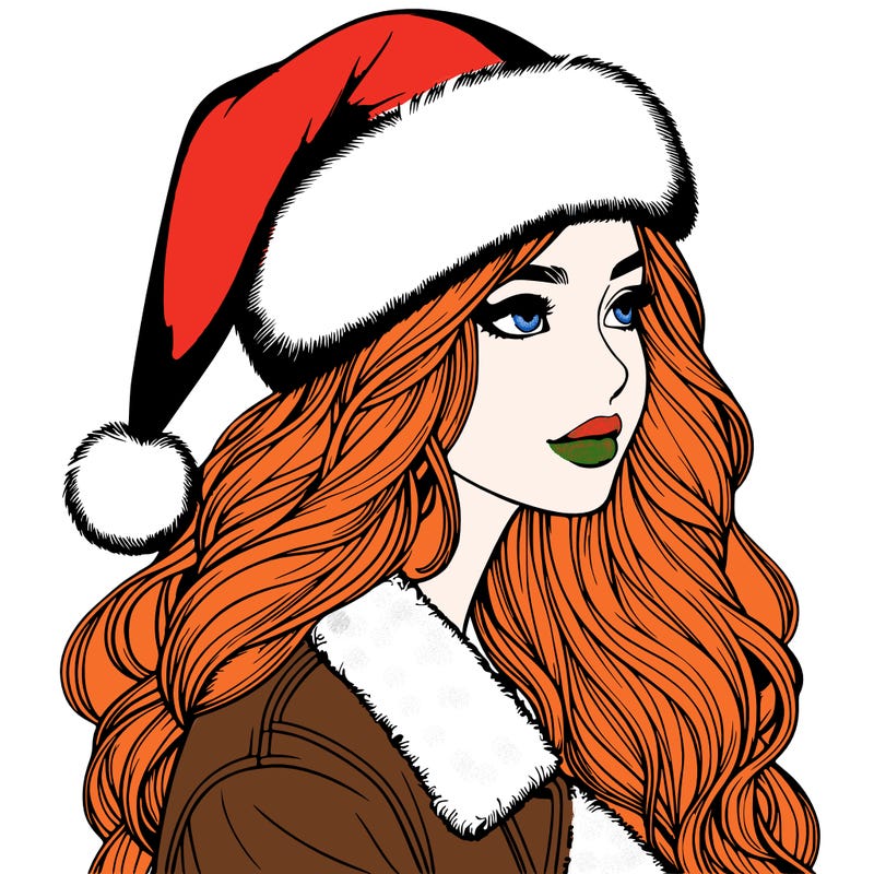 realistic girl in santa hat