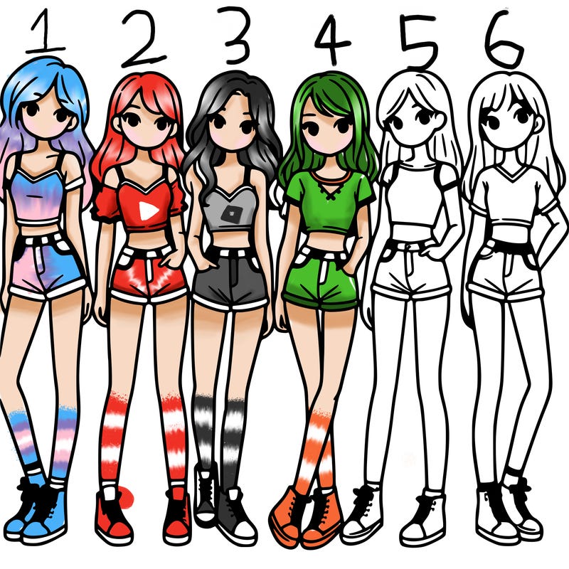 a group of girls wearing crop tops and shorts