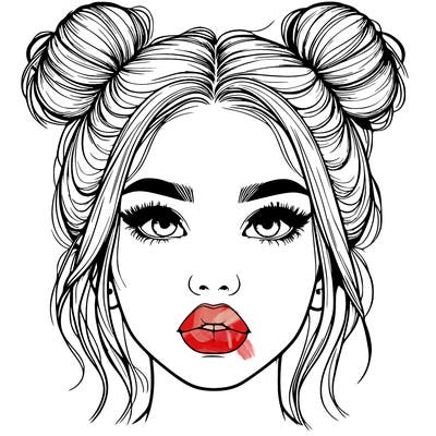 realistic girl with two buns on her hair and lips