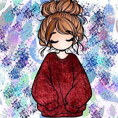 girl with baggy sweatshirt and messy bun