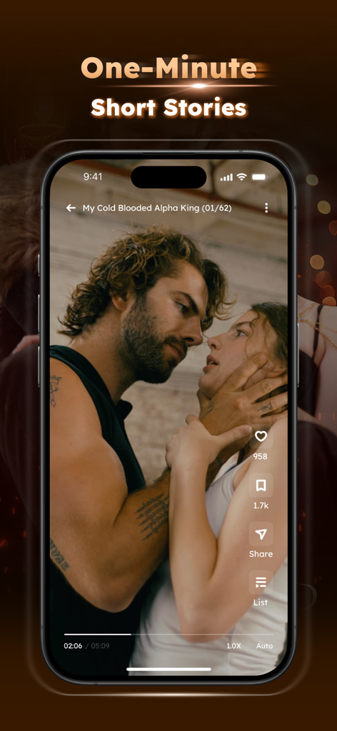 Sereal plus app interface displaying a dramatic scene from a one minute short story