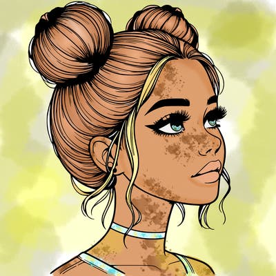 realistic girl with buns on the top of her head