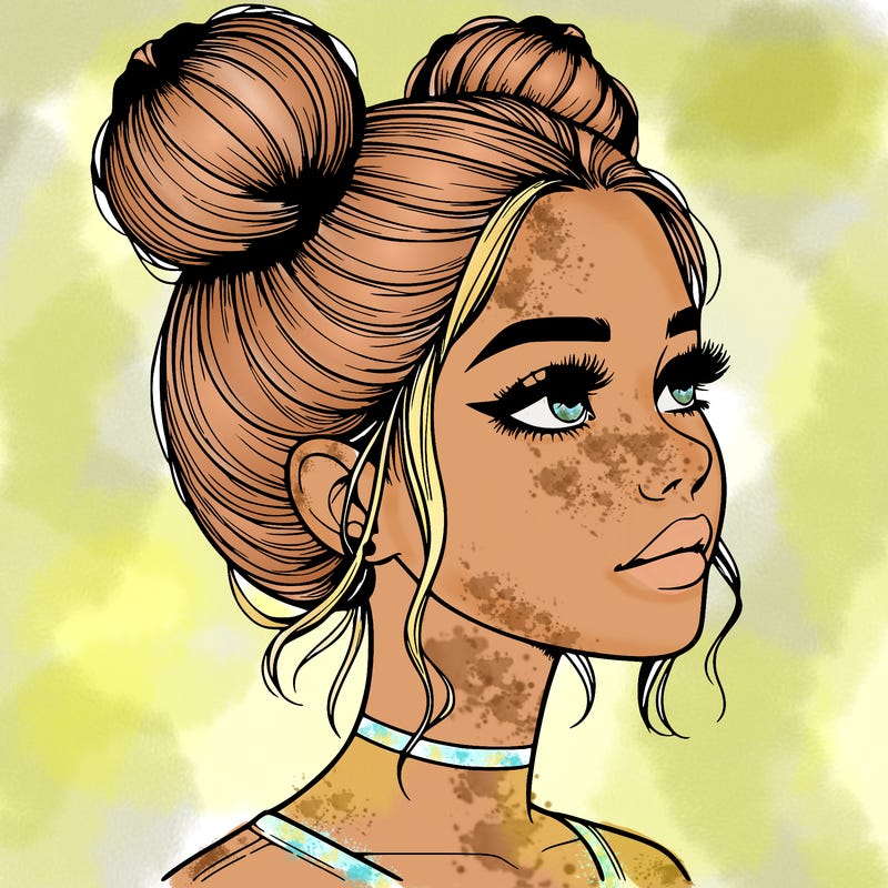 realistic girl with buns on the top of her head