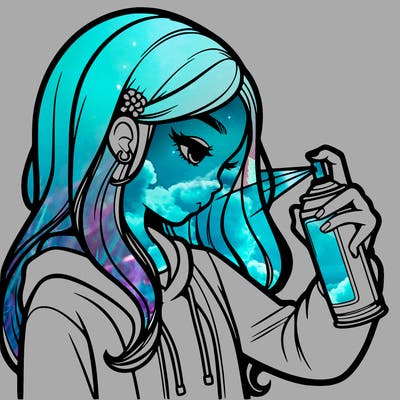 a realistic girl spray painting