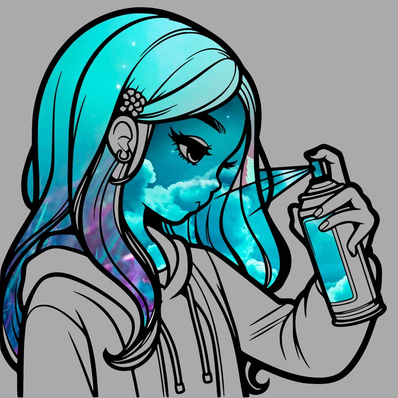 a realistic girl spray painting