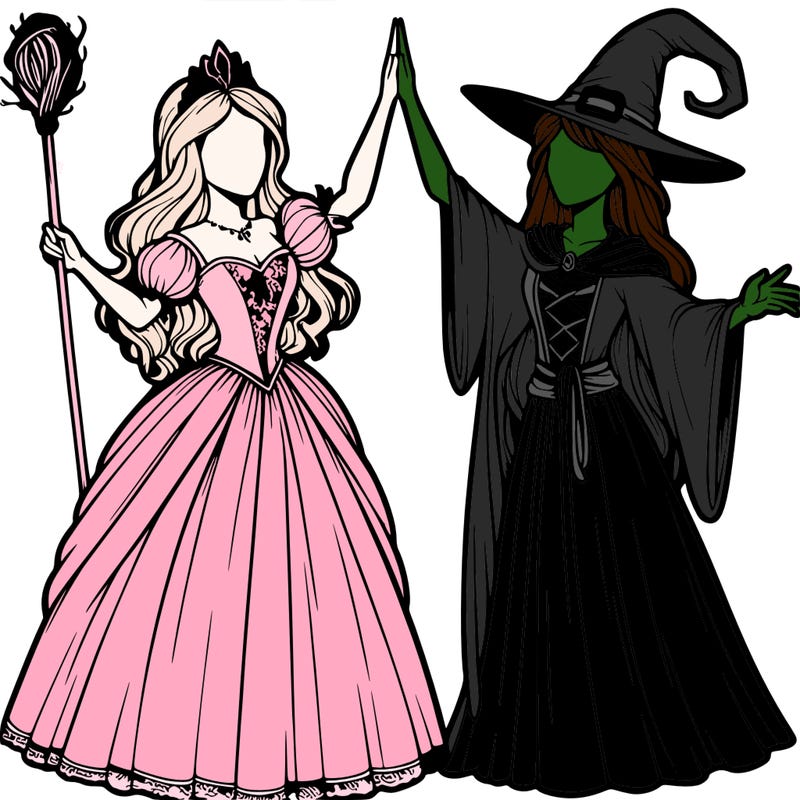 detailed realistic split of a princess and a witch