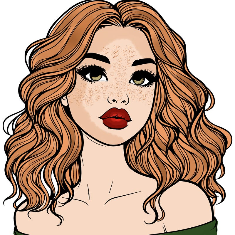 realistic girl with wavy hair and lips