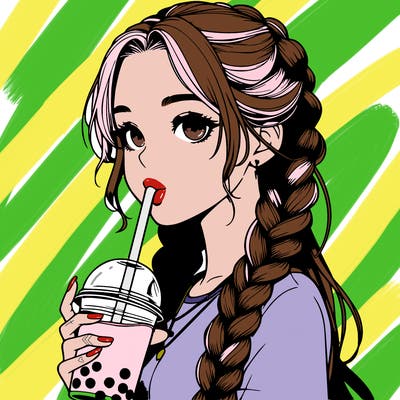 realistic girl with braided hair drinking boba