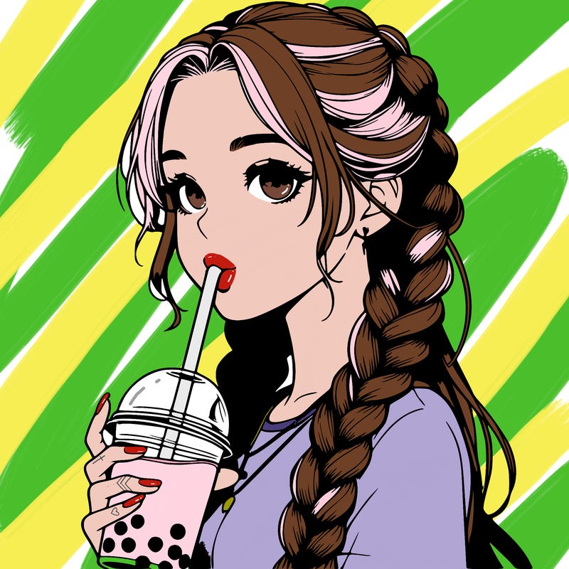 realistic girl with braided hair drinking boba