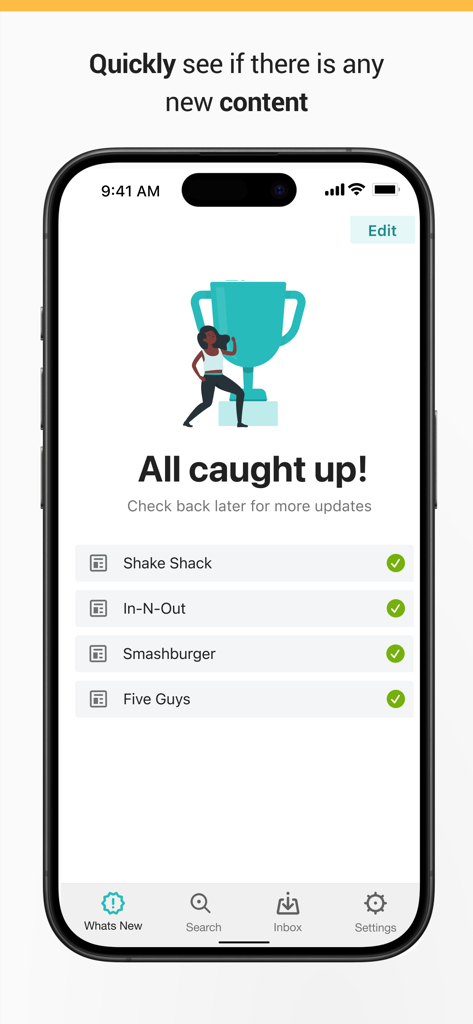 Meltwater Mobile - Meltwater Mobile app Whats New screen showing all monitored brand content is up to date.