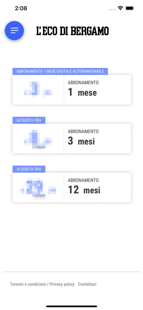 L'Eco di Bergamo Digital - Subscription plans for the LEco di Bergamo Digital app