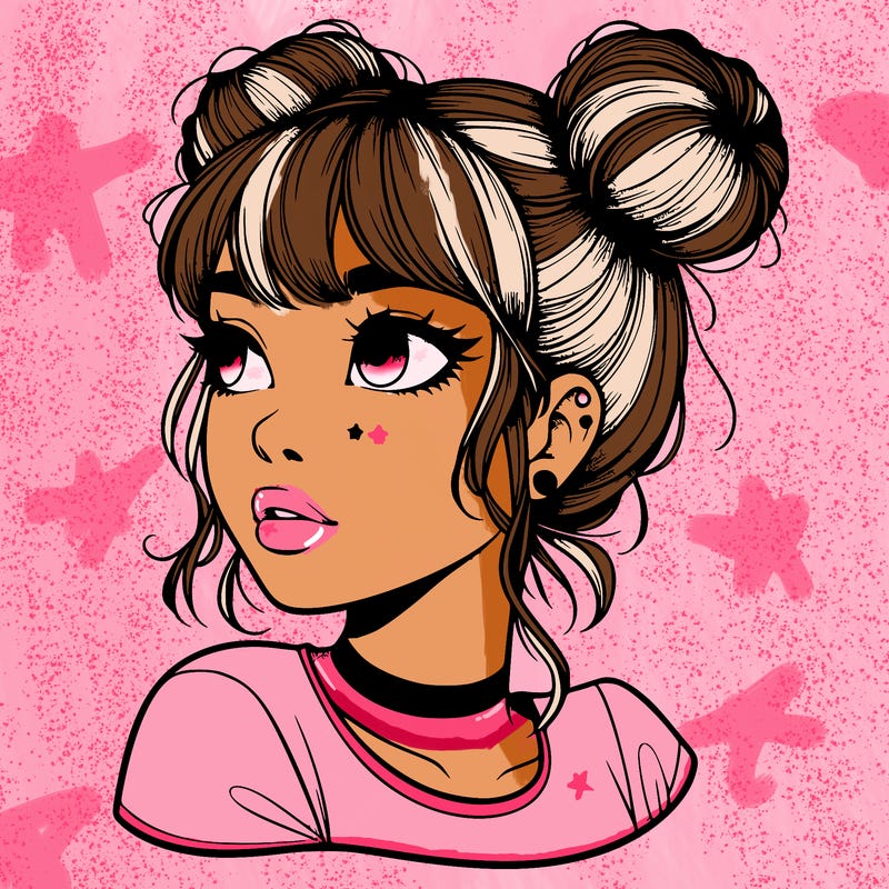 realistic girl with spacebuns