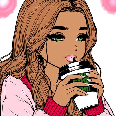 realistic girl drinking coffee
