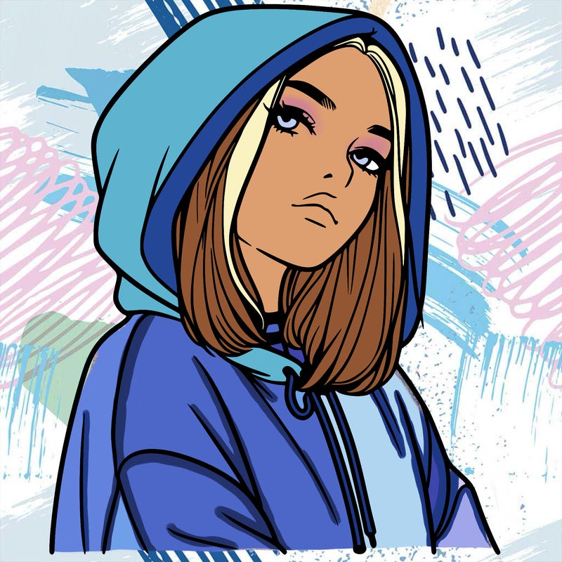 a realistic girl in a hoodie