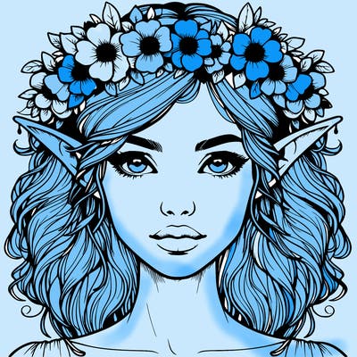 realistic female elf with flower crown