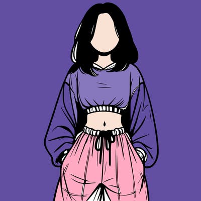 realistic girl faceless with baggy pants and a crop top