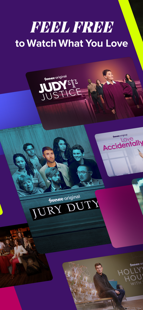 Banner promocional de Amazon Freevee con series originales como Judy Justice y Jury Duty